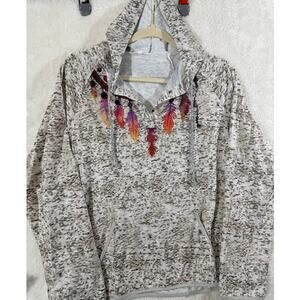 Hoodie Western Vneck unbranded feather print Size L Lightweight